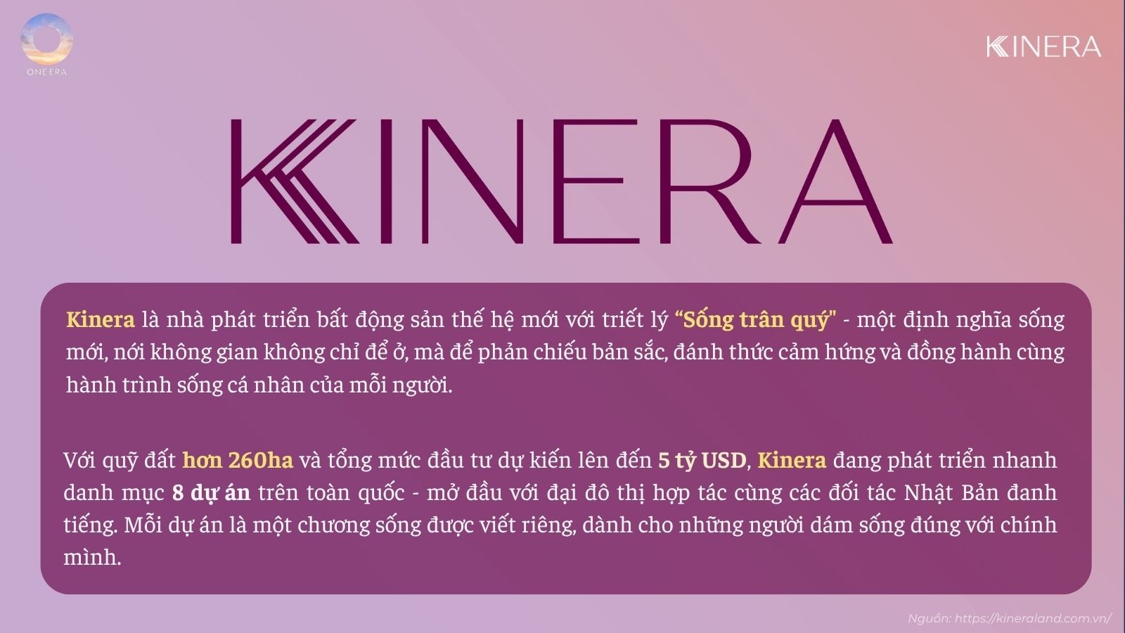 Chủ đầu Tư Kinera Đơn Vị Phát Triển Dự án One Era