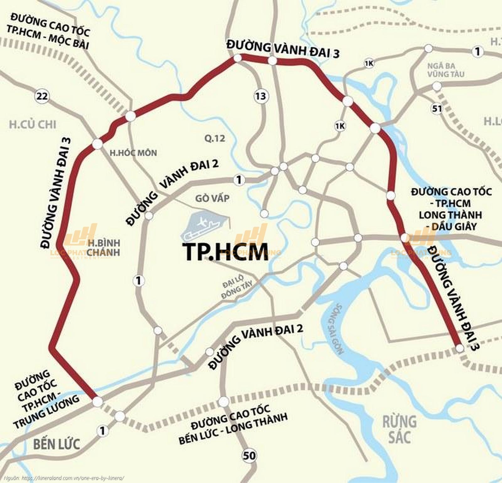 Sơ đồ chi tiết tuyến đường Vành Đai 3 TP.HCM và vị trí kết nối chiến lược đến dự án One Era Thuận An.