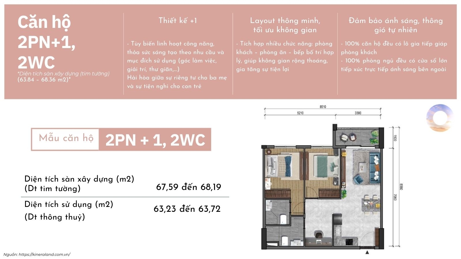 Thiết kế layout căn hộ 2PN dự án One Era