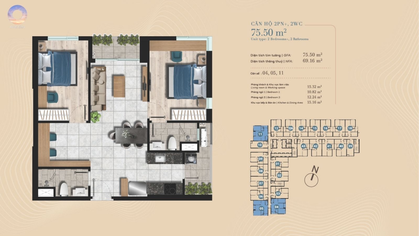 Thiết Kế Layout Căn Hộ 2pn 2wc Dự án One Era