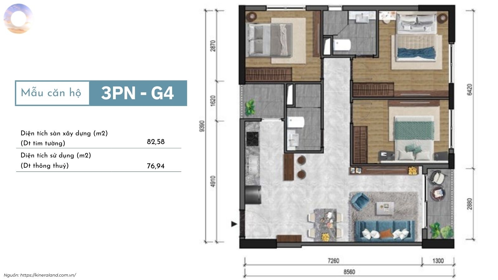 Thiết kế layout căn hộ 3PN dự án One Era