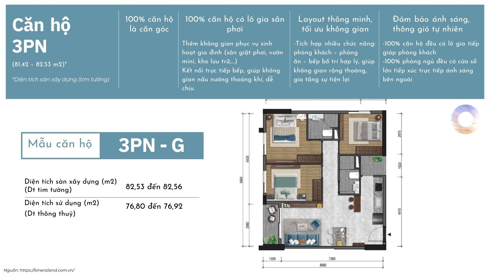 Thiết kế layout căn hộ 3PN dự án One Era