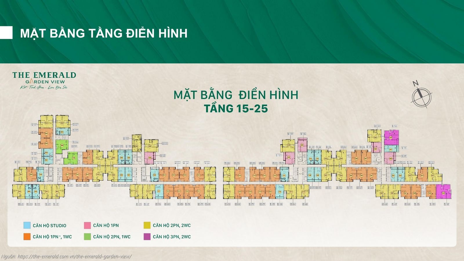 Chi tiết mặt bằng tầng điển hình 06-14 dự án The Emerald Garden View