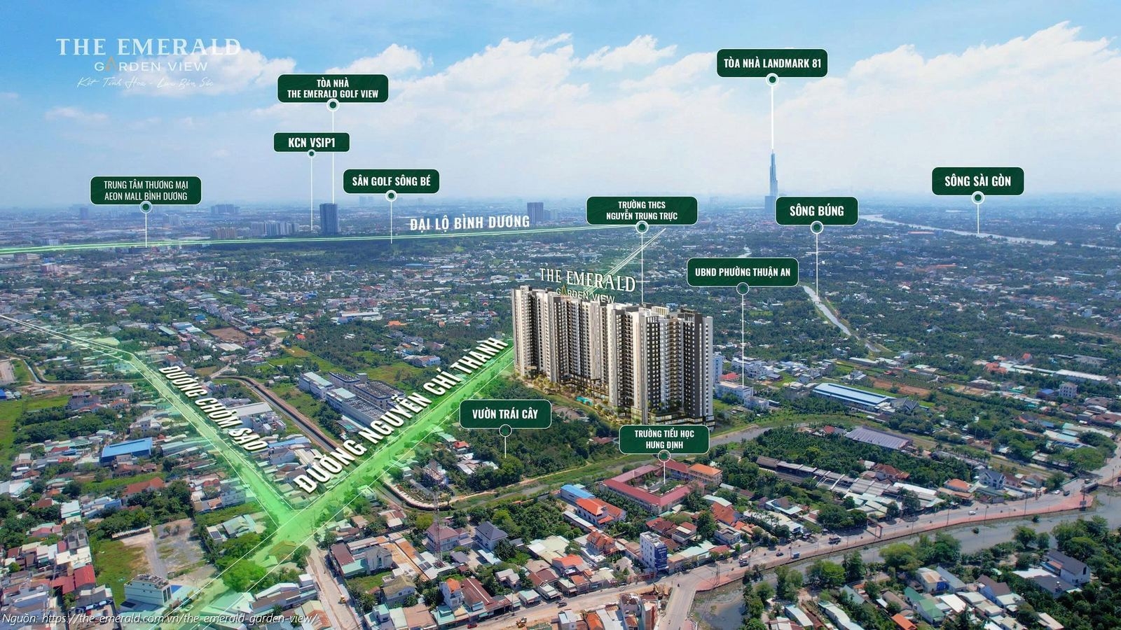 Tiện ích ngoại khu The Emerald Garden View: View trực diện Sân Golf Sông Bé và Aeon Mall