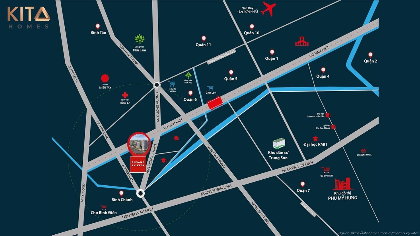 Vị trí dự án Ansana By Kita toạ lạc tại Đường Võ Văn Kiệt