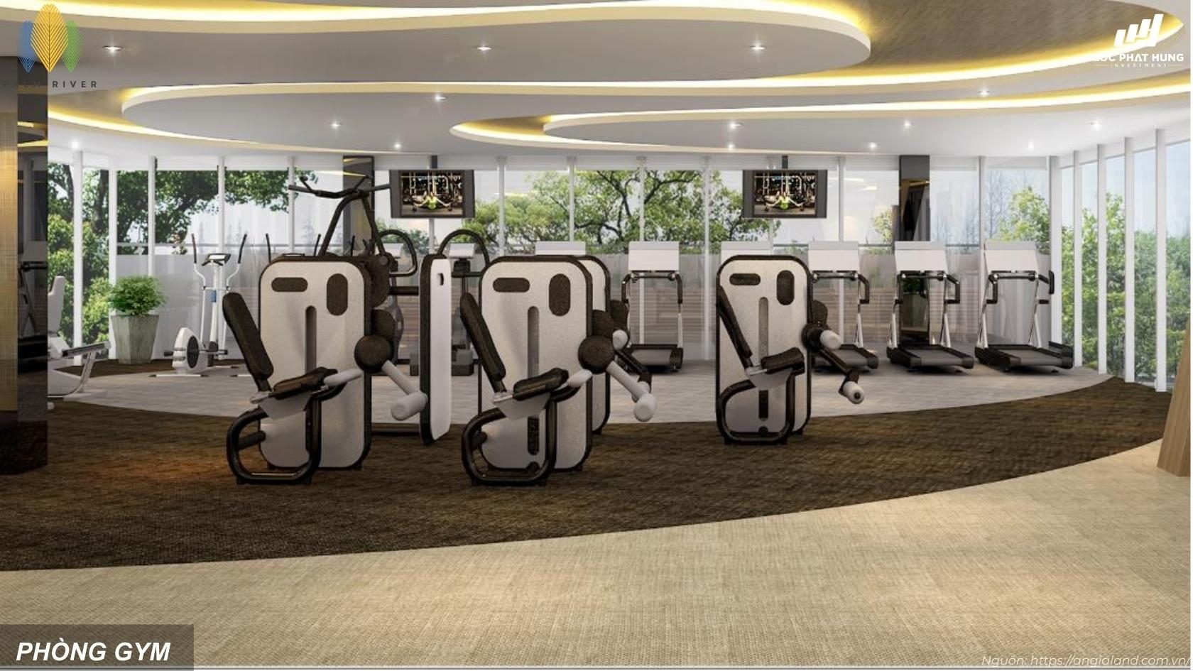 Phòng tập Gym hiện đại tầm nhìn hồ bơi tại dự án Palm River Quận 2
